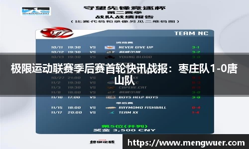 极限运动联赛季后赛首轮快讯战报：枣庄队1-0唐山队