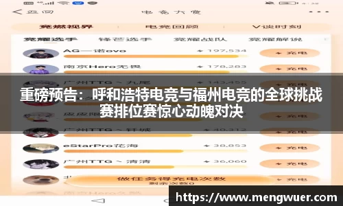 重磅预告：呼和浩特电竞与福州电竞的全球挑战赛排位赛惊心动魄对决